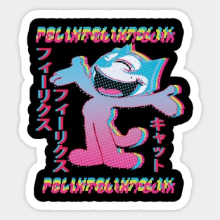 Felix the Cat Vaporwave Otaku Style Anime Felix Cat Katakana Glitch Style Sticker